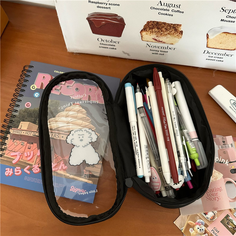ins Japanese original puppy transparent pen case, large-capacity stationery bag, high appearance level for primary and secondary school students, pencil box Specification drawing