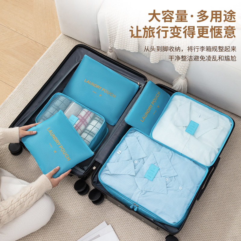 Travel storage bag six-piece set, waterproof Oxford fabric storage bag, business trip and travel makeup and toiletries classification storage set Application Scenario