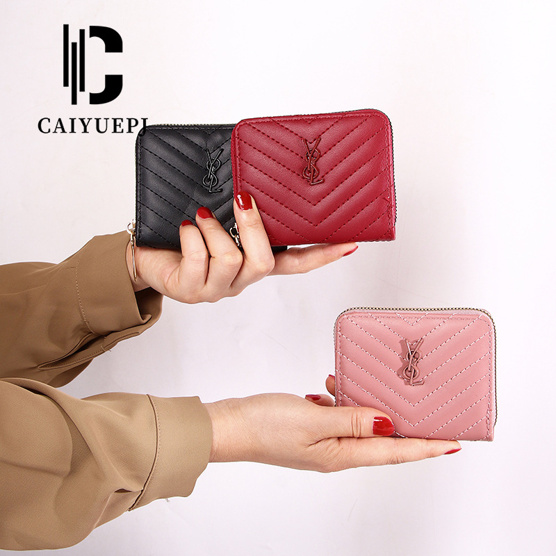 New women's wallet, short solid-color card case, high-end portable bag, wallet button, zipper coin purse wholesale full figure