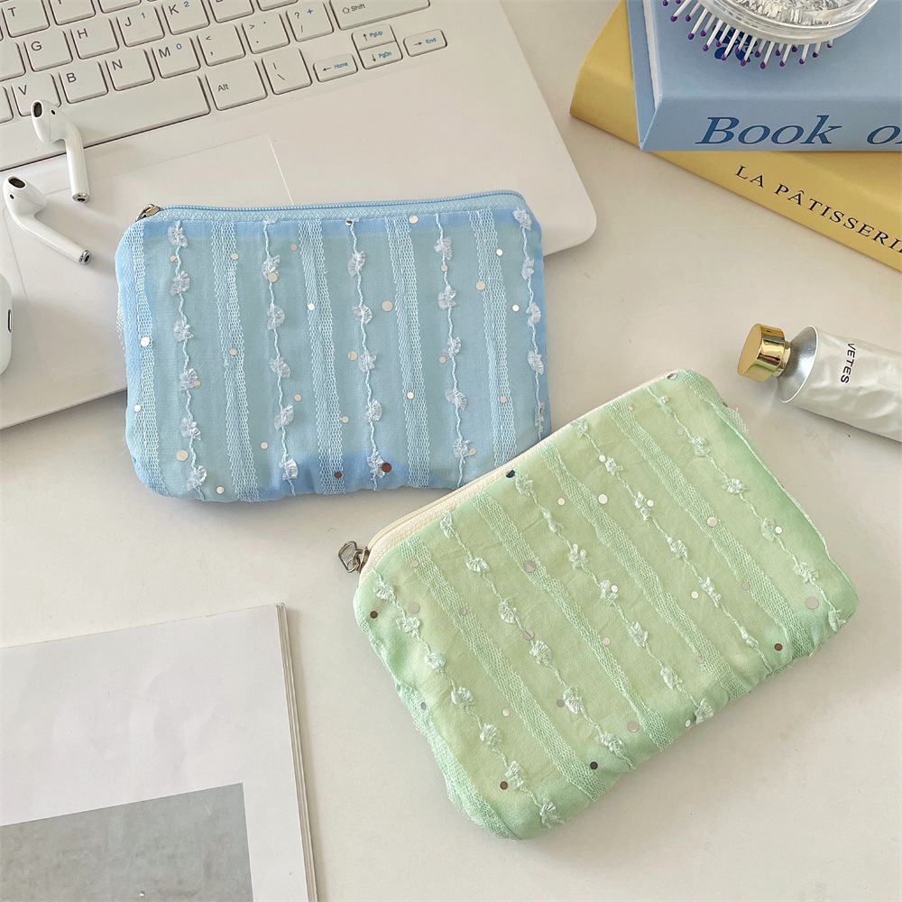 5675 Sequined three-dimensional Chiffon Flower Coin Purse, Miscellaneous key Storage Bag, Girls' Personal Items Storage Bag details Picture