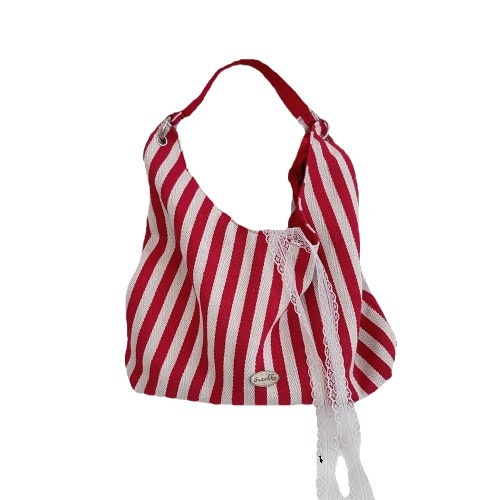 48302 New vertical striped fashionable large-capacity canvas bag, InS-style simple letter commuter hand-held shoulder bag Item Picture