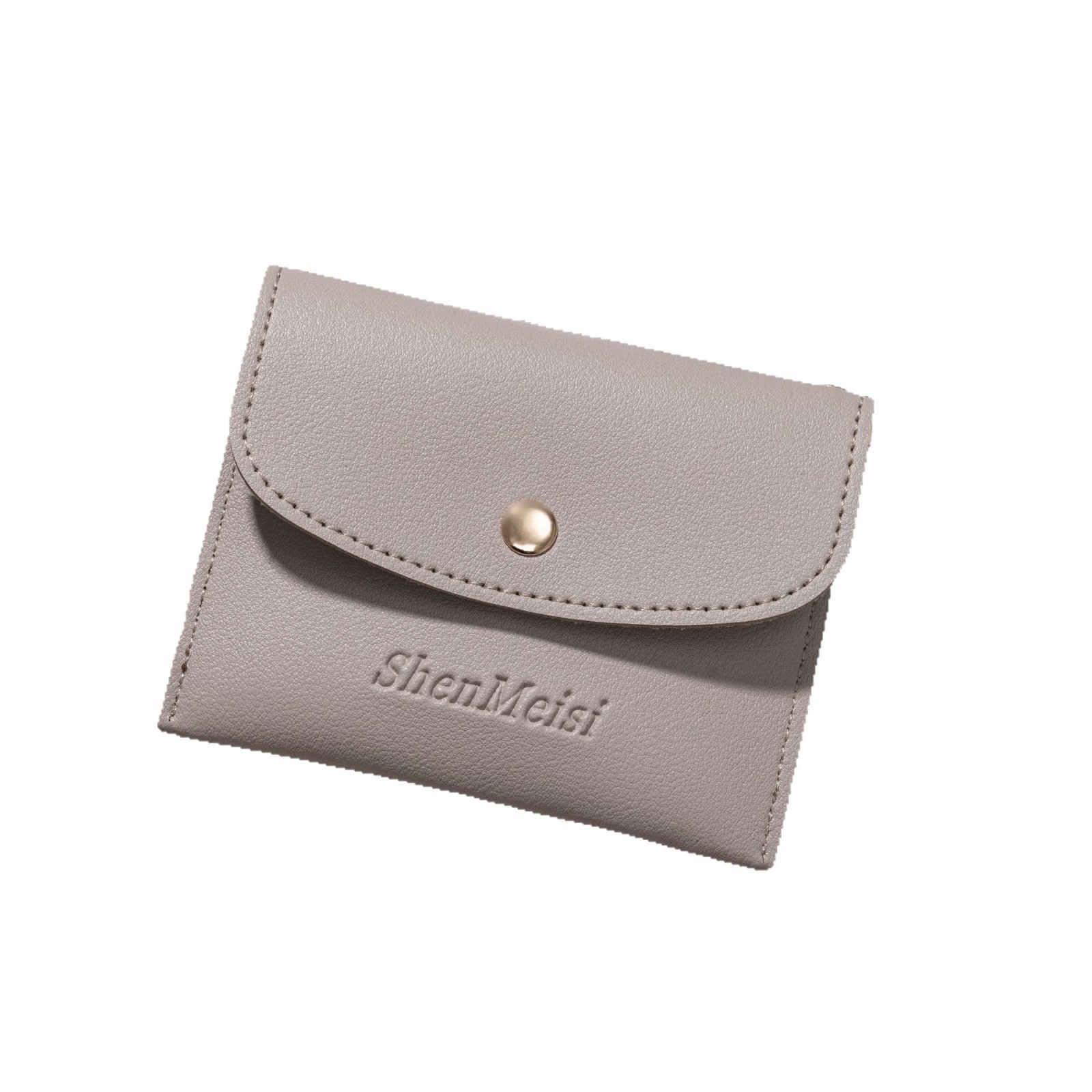 Solid color snap coin case, portable bank card case, solid color double-layer business card holder in stock Item Picture