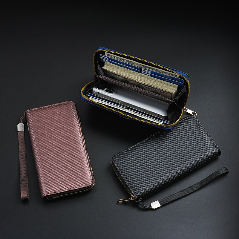 The new cross-border men's wallet, Wallet, features multiple slots for casual use with carbon fiber patterns and a large-capacity hand-held coin purse Specification drawing