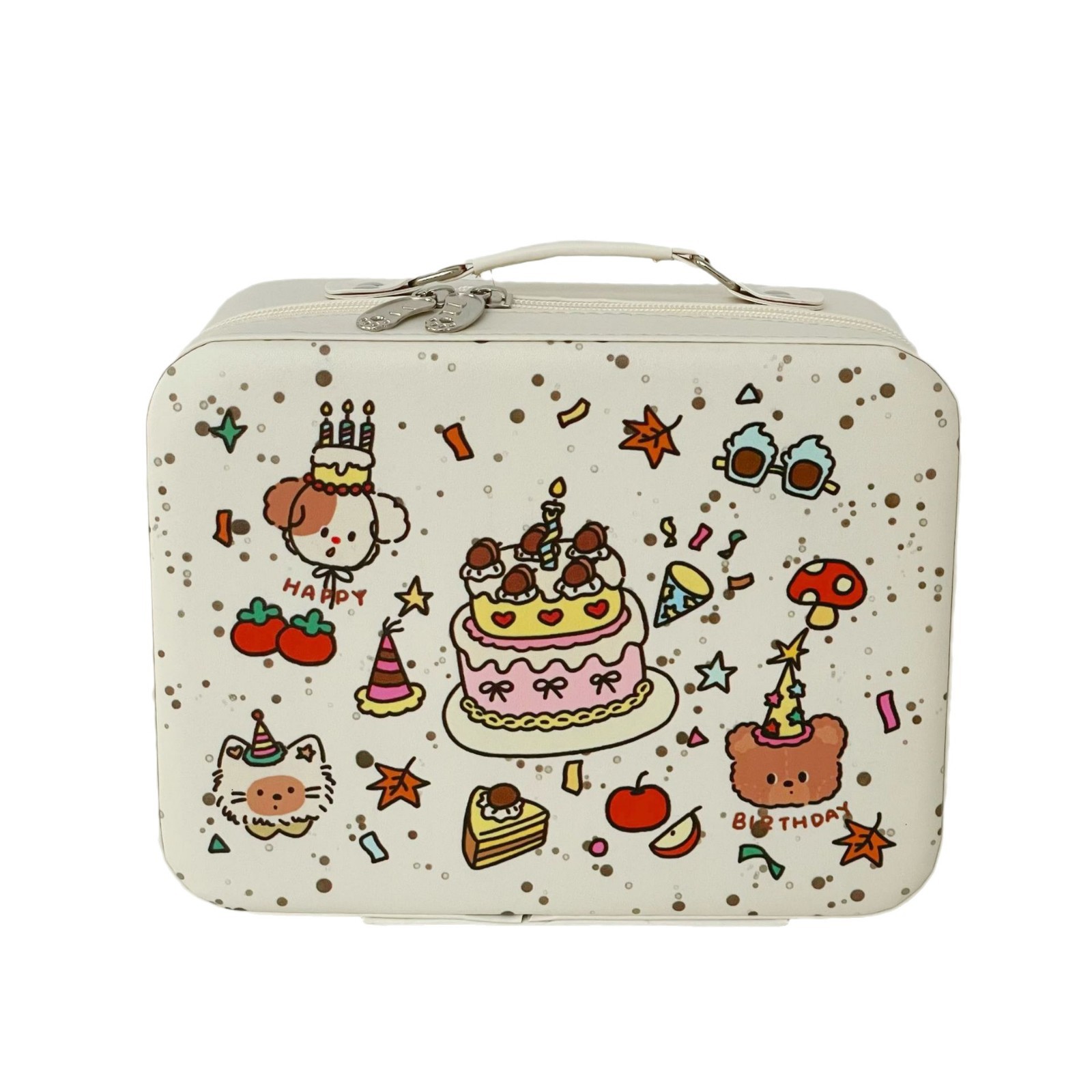 Spotted Cat makeup case, pu leather storage suitcase, portable large-capacity skincare and business trip storage makeup bag Item Picture