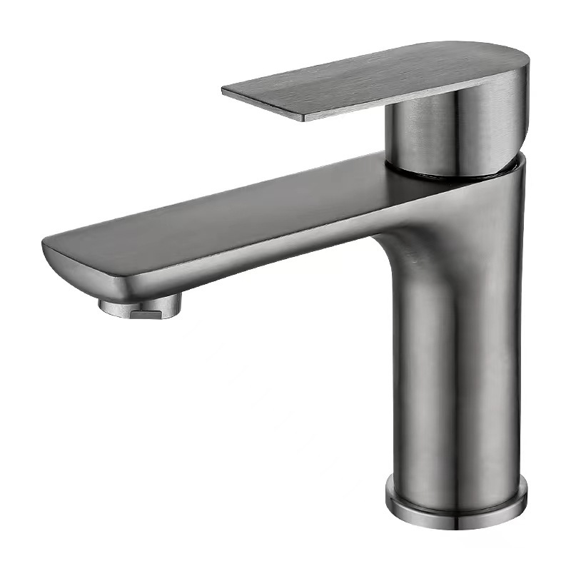 Stainless steel faucet gun, grey bathroom washbasin, cold and hot flat single-hole washbasin, countertop, hand washing faucet Item Picture
