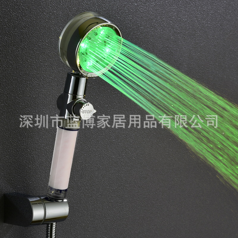 LED showerhead switch water stop adjustable showerhead with filter core, seven-color/temperature-controlled showerhead 8008-A34 details Picture