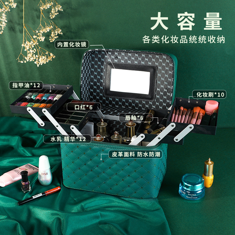 Factory-customized logo makeup box, large-capacity portable cosmetics storage box for home use, multi-functional nail art box full figure