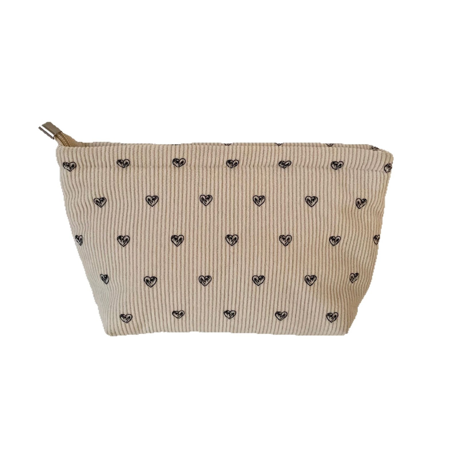 Corduroy heart-shaped makeup bag for women, large-capacity, high-end portable hand-held makeup bag, cosmetics storage bag Item Picture