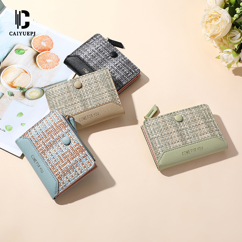 2025 New style small wallet Women's short woven cross-border best-selling women's card bag two-fold zipper coin purse wholesale details Picture