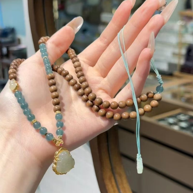 国潮系列挂件项链珠子把玩经典新中式优雅翡翠木珠玻璃闪亮清凉大女主手串104145