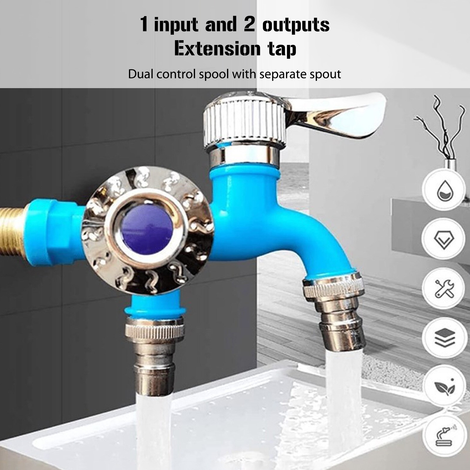 Multi-functional brand-new plastic faucet washing machine faucet with one inlet and two outlets, wall-mounted dual water outlets details Picture