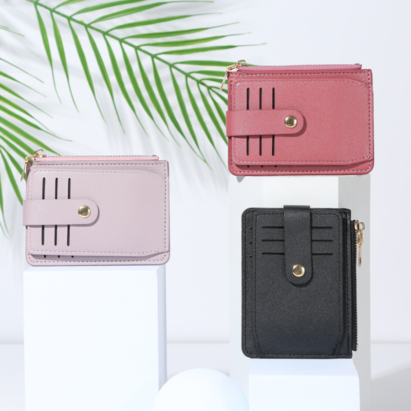 2022 New style women's short wallet, PU leather zipper, niche design, women's multi-position, solid color, fixed logo full figure