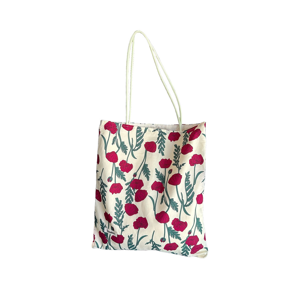 44303 Korean-style new flowered canvas bag, student retro large-capacity travel and vacation tote bag, single-shoulder bag Item Picture