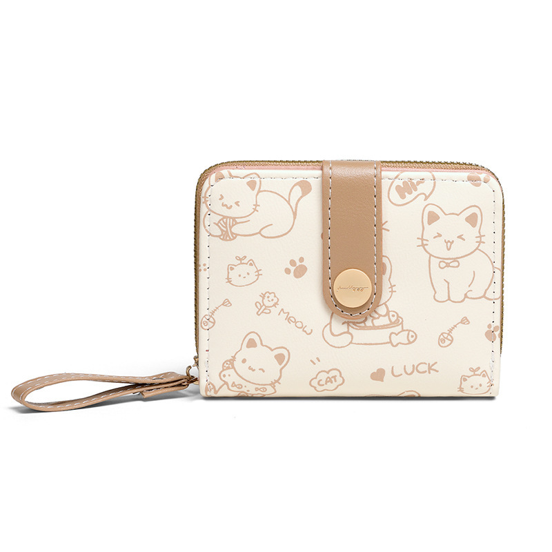 A simple and cute little cat Japanese-style ladies' buckle pocket, a portable multi-functional short wallet for women Item Picture