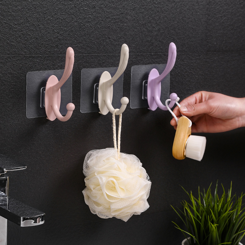 Non-punching adhesive hook, bathroom towel hook, bedroom bathroom wall clothes, hanging door, plastic coat and hat hook full figure