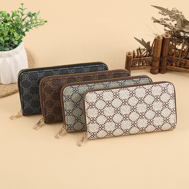 Wholesale and retail of retro monogram single-zipper wallets, printed long ladies' wallets, large-capacity storage wallets details Picture