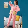 Women's home wear and pajamas for export, fleece PYJAMAS pullover, women's long-sleeved set, winter new style of foreign trade home wear, Teddy fleece pajamas for wholesale and sale Specification image