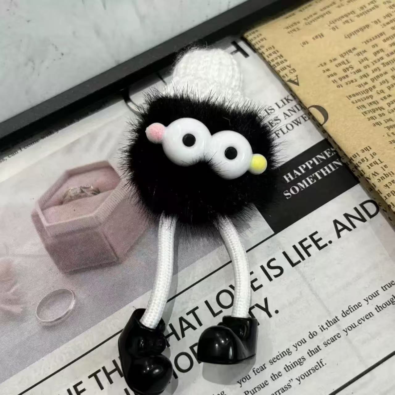Korean Instagram long-legged imitation rex rabbit fur small coal ball car keychain pendant, popular plush schoolbag hanging gift