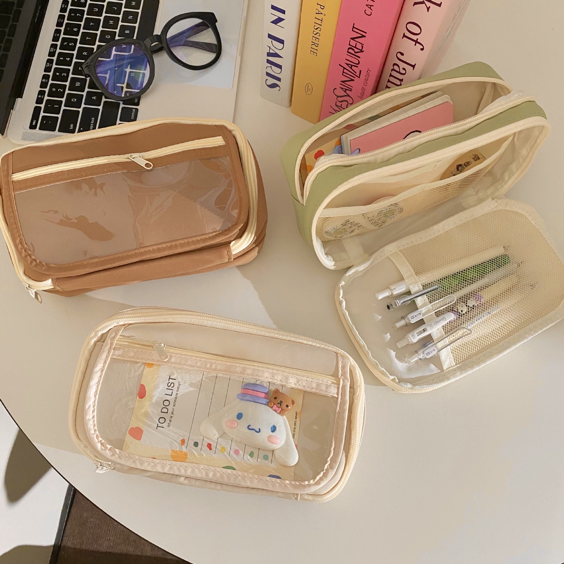 Simple Japanese-style transparent pencil case, new 2024 model, high appearance level, super large capacity pencil case, stationery bag for girls, junior high school students full figure