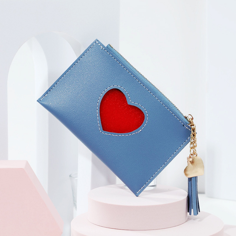 2021 New Style wallet card case with heart tassels, a simple and fashionable zipper case for girls on Instagram Item Picture