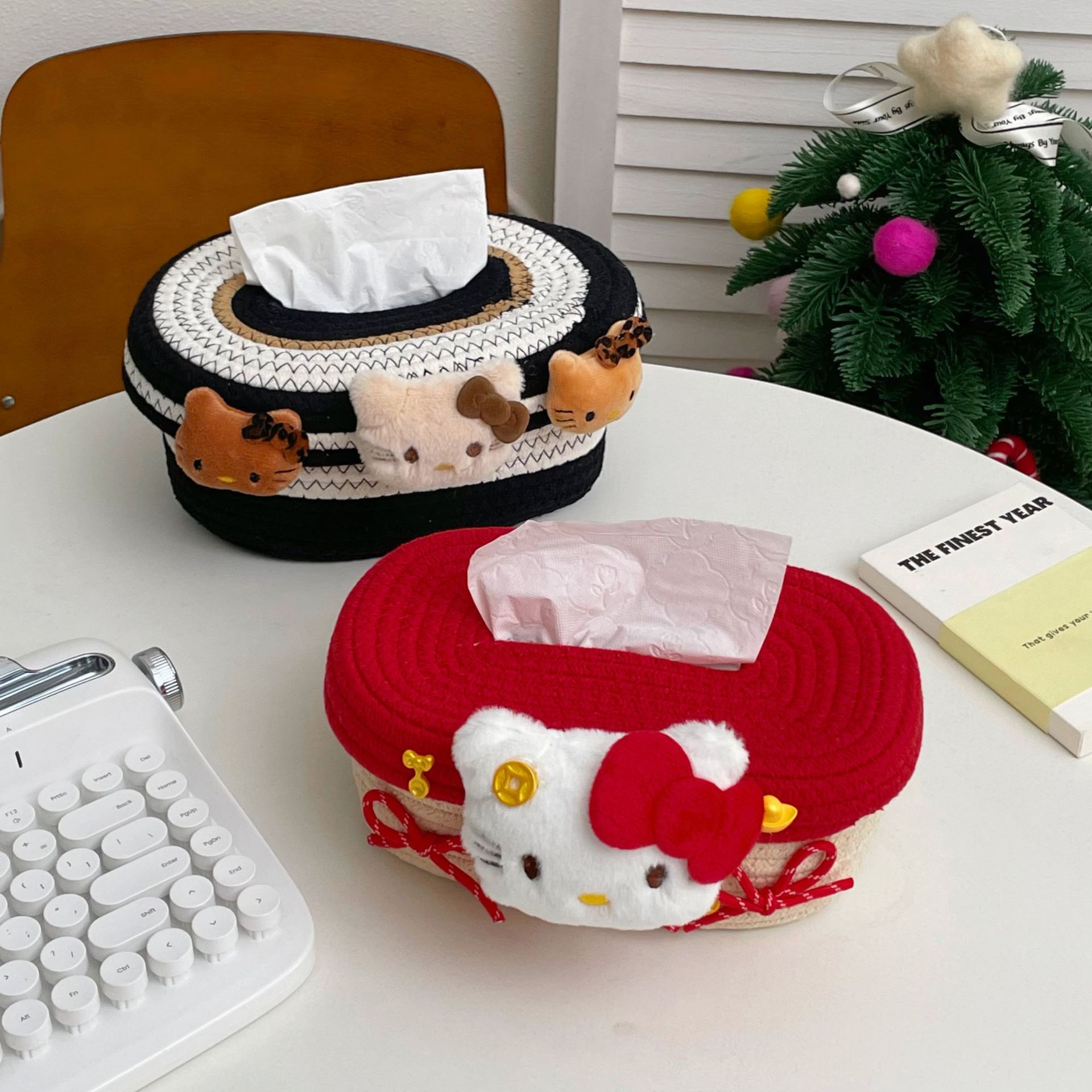Cotton thread woven cat tissue box ~ Home bedroom and living room tissue box, napkin box, miscellaneous decoration storage bucket full figure