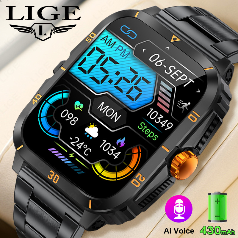 LIGE/ Cross-border new smartwatch, multi-functional wireless communication, waterproof step counting voice assistant, sports watch full figure