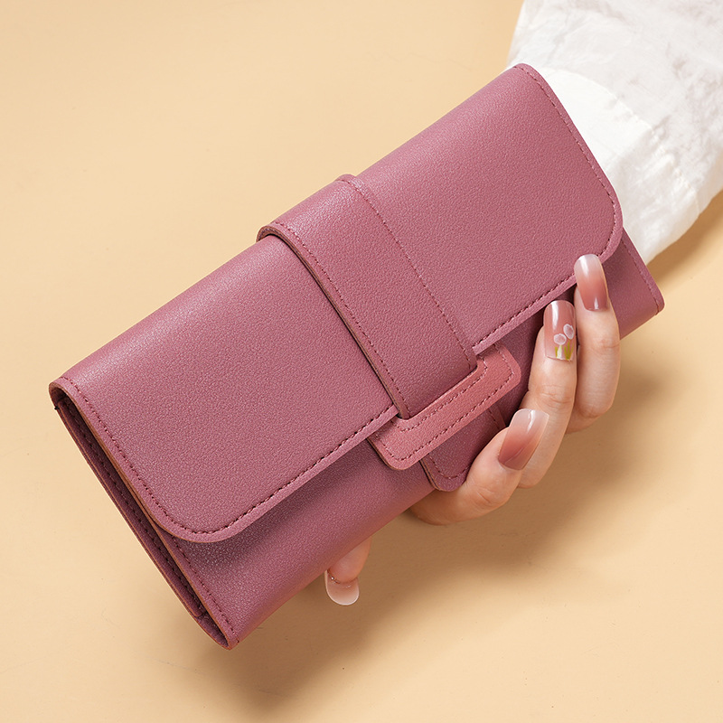 Ladies' wallet, long, three-fold flip cover, Korean style, fresh and cute, student pocket, multi-functional buckle wallet, foreign trade full figure