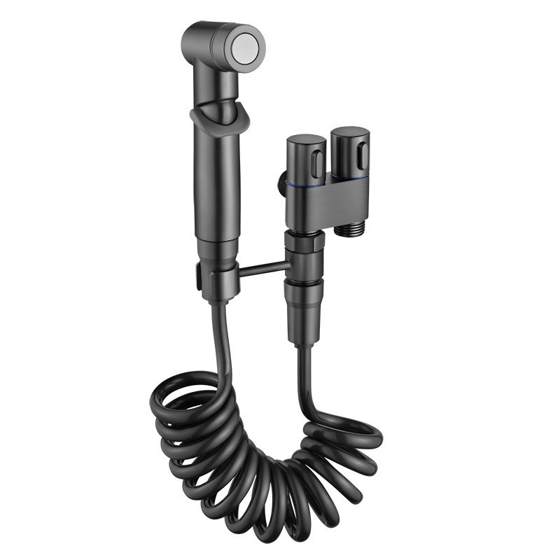 Two-in-one toilet companion spray gun, one-in-two-out faucet Angle valve with water gun, toilet interface faucet Item Picture