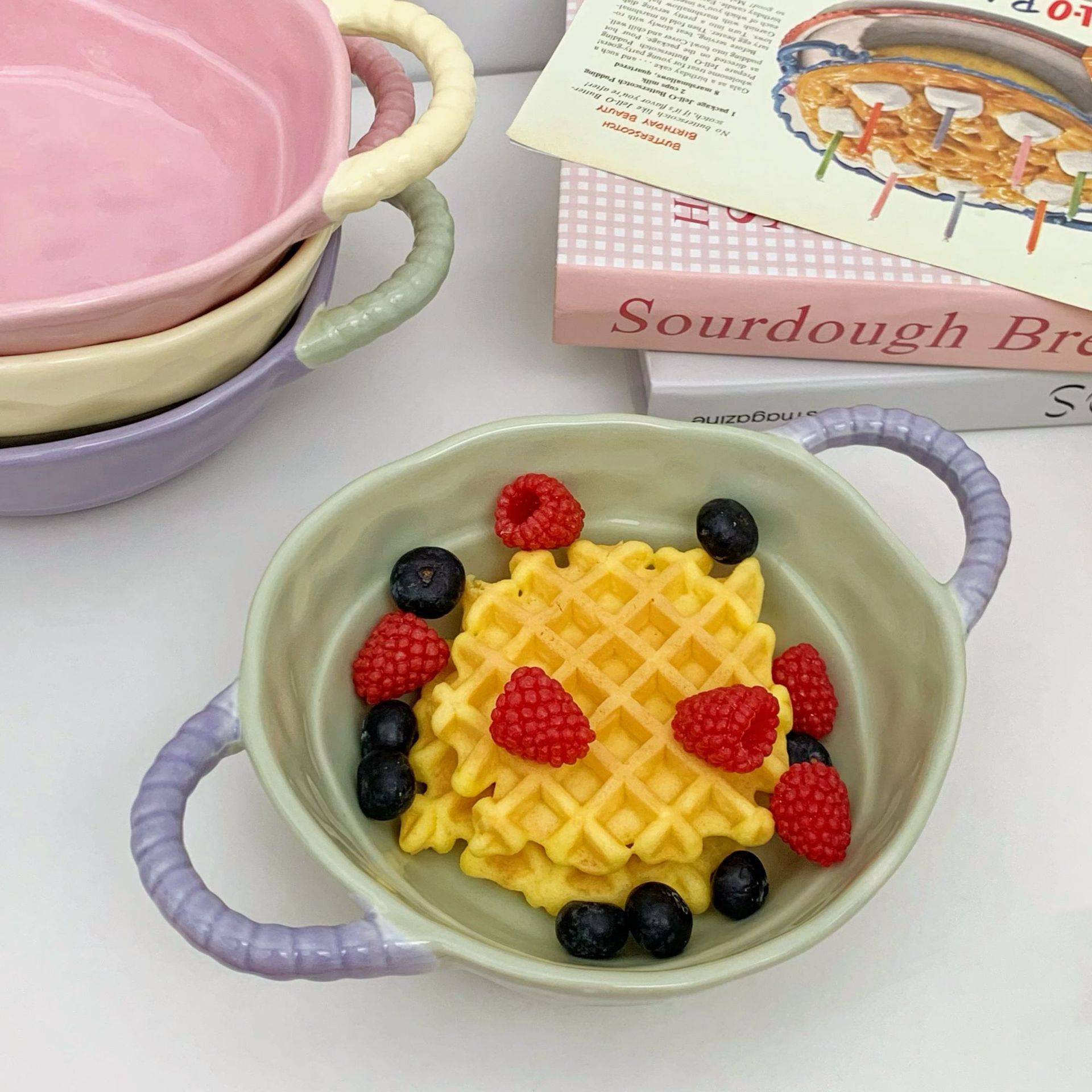 ins High-end double-eared bowls, household instant noodle bowls, soup bowls, noodle bowls, salad and fruit bowls, baking bowls, ceramic dinner bowls Application Scenario