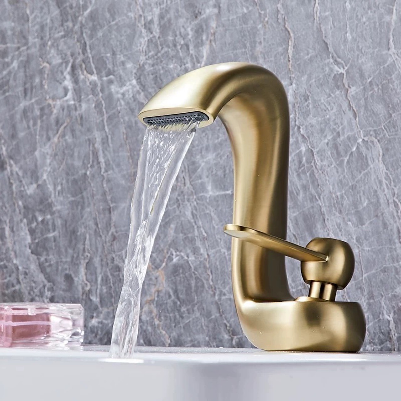 Creative waterfall-style washbasin faucet under-sink cold and hot bathroom cabinet, all-copper washbasin faucet for household use Specification drawing