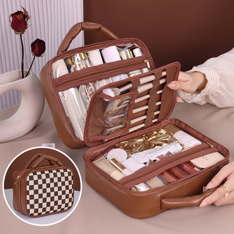 2024 New three-in-one makeup bag, large-capacity portable makeup brush bag, travel toiletry bag, makeup storage bag full figure