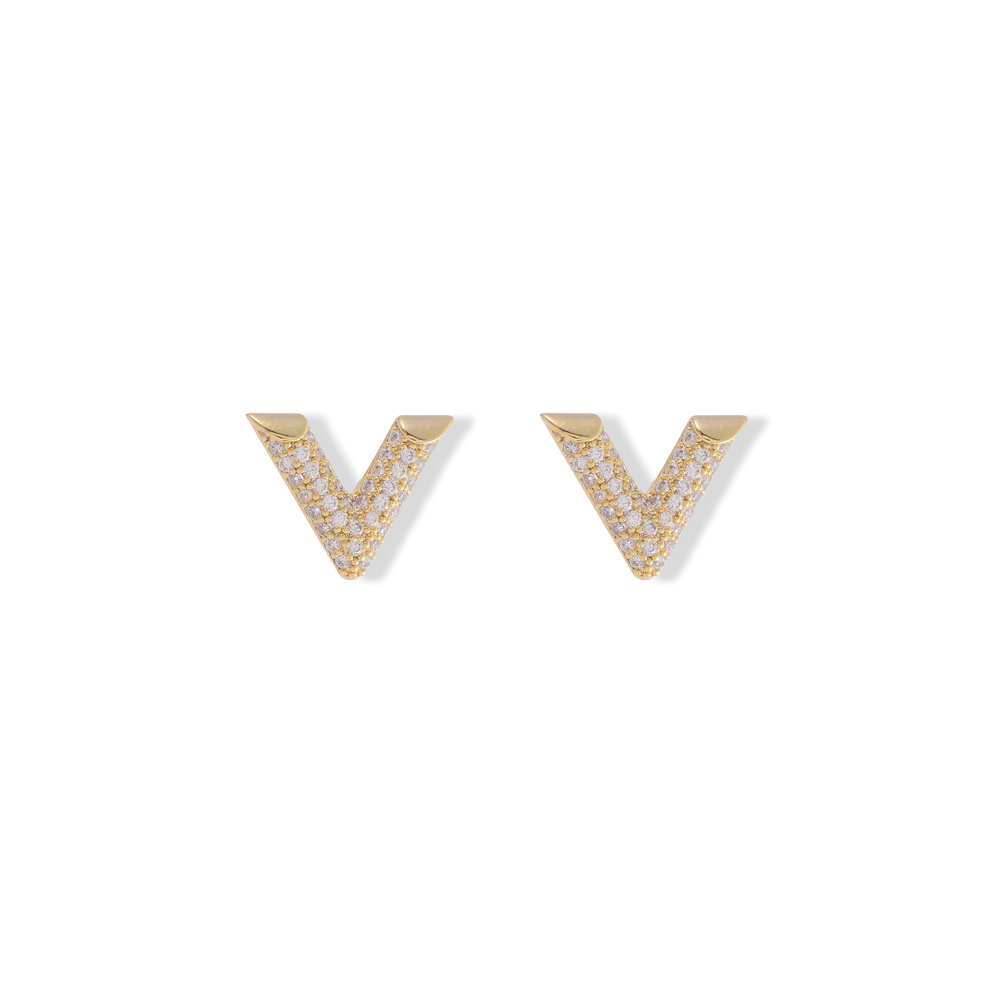 Xuhui brand exquisite and light luxury copper plated with real gold and zirconia 925 silver needle letter V stud earrings, fashionable and elegant Application Scenario