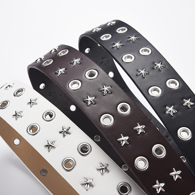 Retro design sense, niche rivet punk star belt, unisex metal buckle belt, ins style Specification drawing