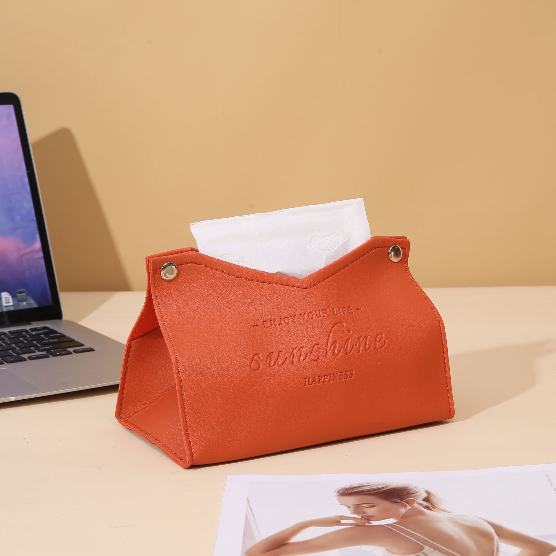 New Nordic-style hotel leather tissue box, InS-style home living room desktop storage, car PVC leather tissue box detail image 2