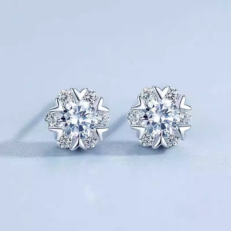 Xuhui brand exquisite and light luxury copper plated with real gold and set with zircon 925 silver needle full zirconium snowflake earrings, fashionable and elegant Specification drawing