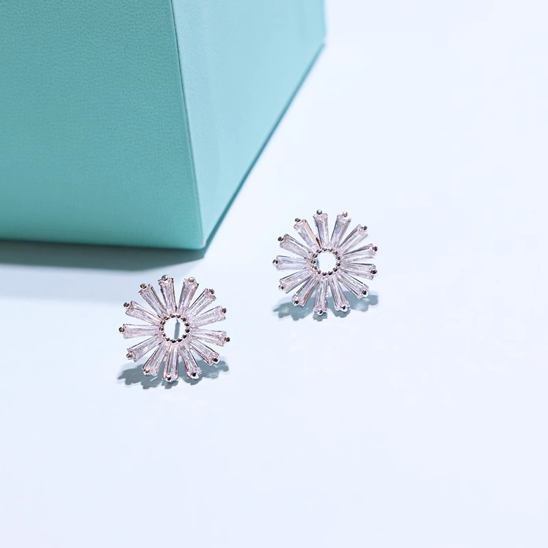 Xuhui brand exquisite and light luxury copper plated with real gold and zirconia 925 silver needle hollowed-out snowflake earrings, fashionable and elegant details Picture