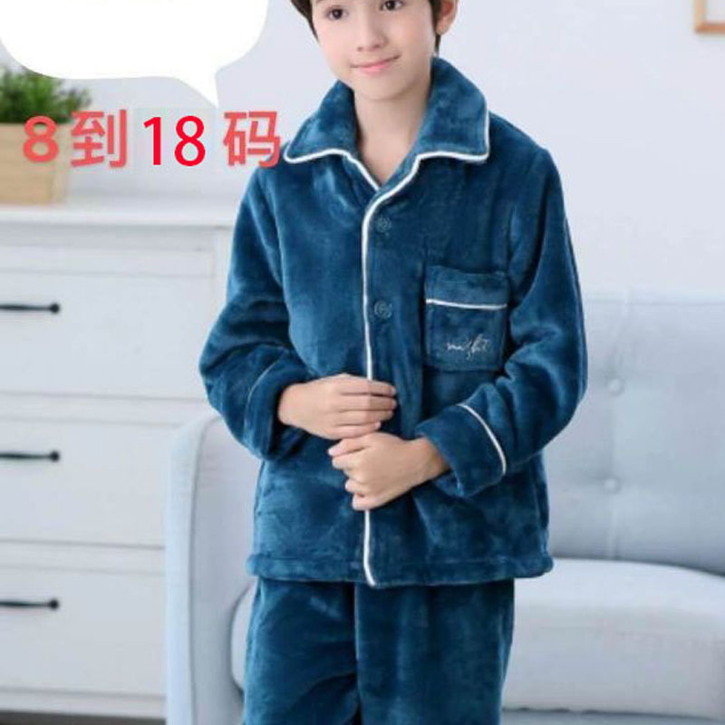 儿童爆款时尚年青高档法兰绒直销新款家居服童装外穿长袖套装宽松秋冬天外贸绒海岛绒印花睡衣详情3