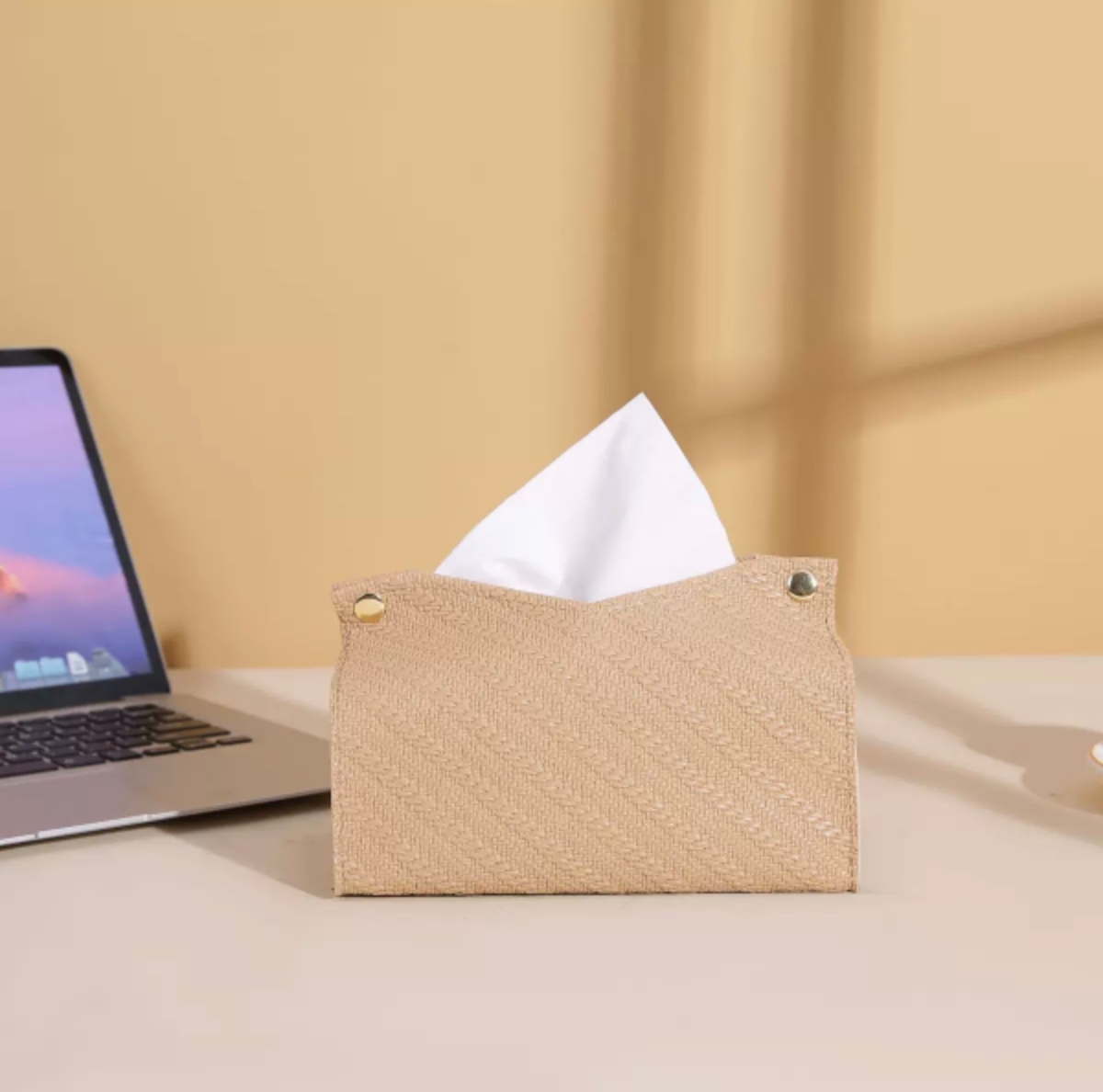 Leather woven tissue box, simple, creative, elegant and fashionable tissue box, living room, dining table, coffee table, bathroom tissue box Specification image