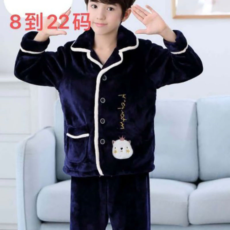 儿童爆款时尚年青高档法兰绒直销新款家居服童装外穿长袖套装宽松秋冬天外贸绒海岛绒印花睡衣