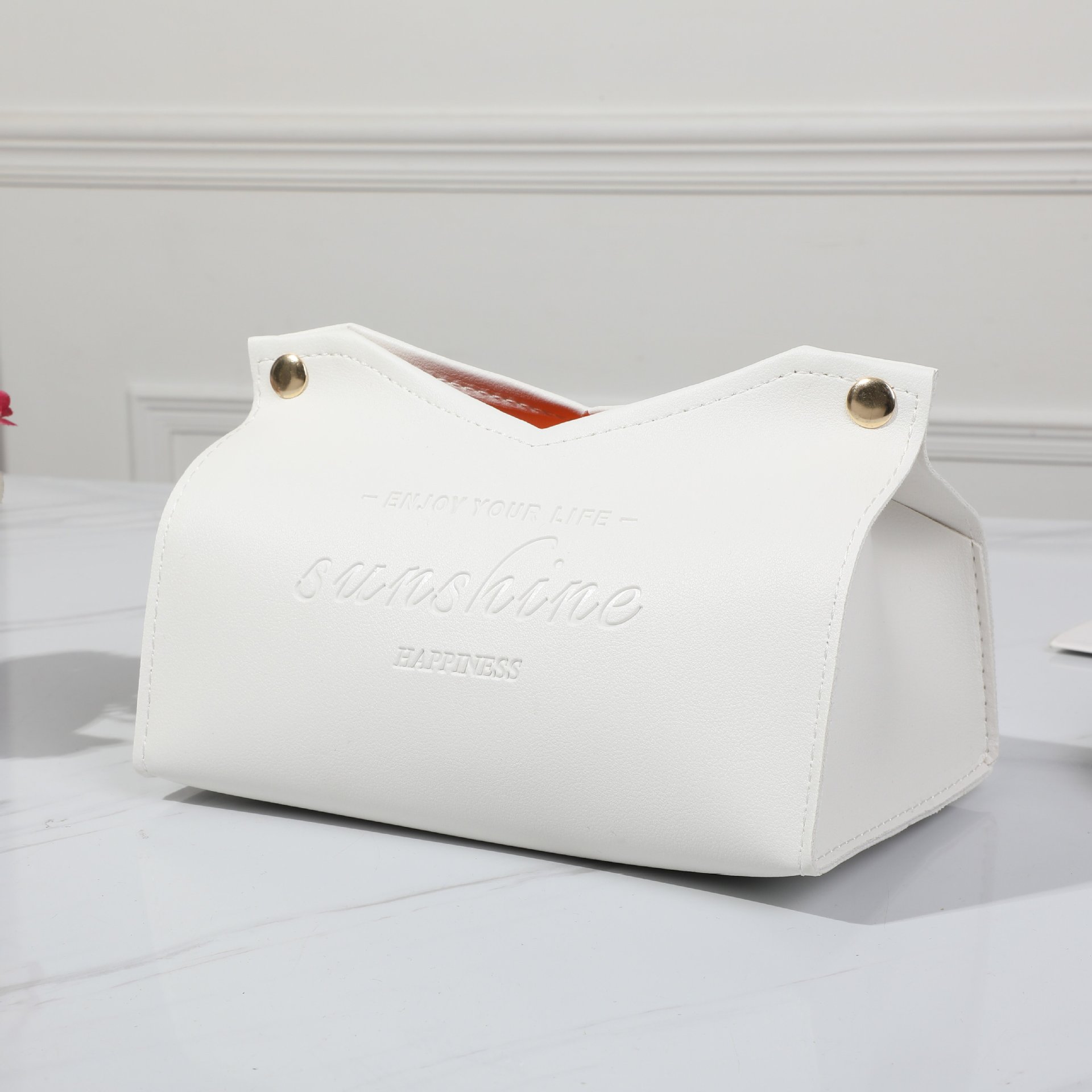 New Nordic-style hotel leather tissue box, InS-style home living room desktop storage, car PVC leather tissue box detail image 9