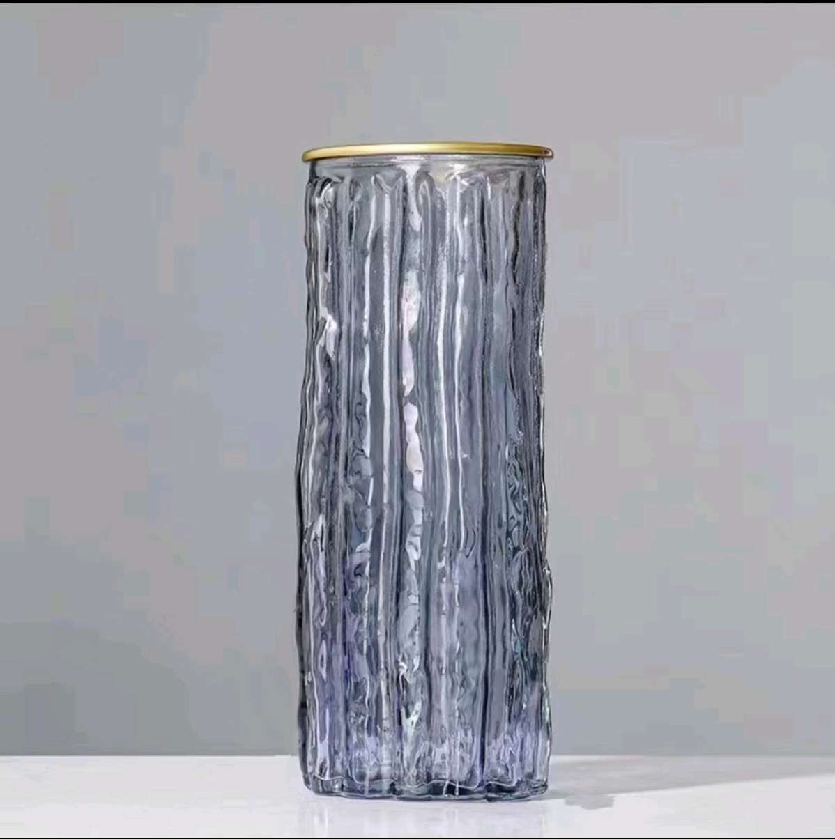 描金25花瓶摆件客厅插花玻璃透明轻奢高级感水养百合玫瑰水培鲜花专用高