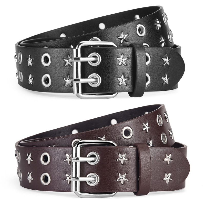 Retro design sense, niche rivet punk star belt, unisex metal buckle belt, ins style full figure