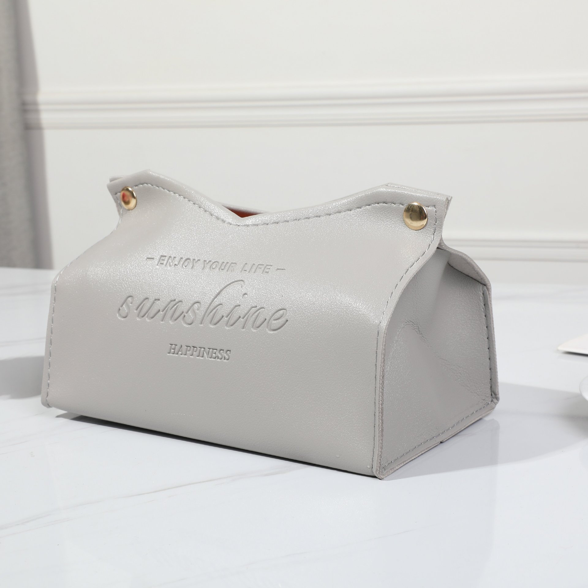 New Nordic-style hotel leather tissue box, InS-style home living room desktop storage, car PVC leather tissue box detail image 4