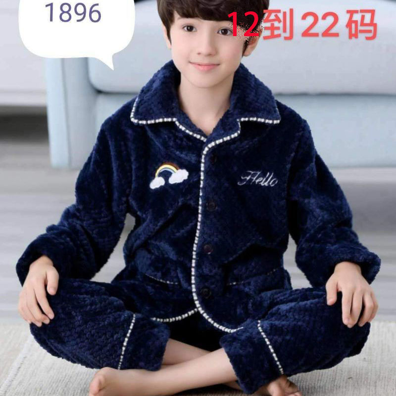 Children's best-selling, fashionable, young and high-end flannel direct-sale new home wear, children's outerwear long-sleeved set, loose autumn and winter season, foreign trade flannel island flannel printed pajamas details Picture