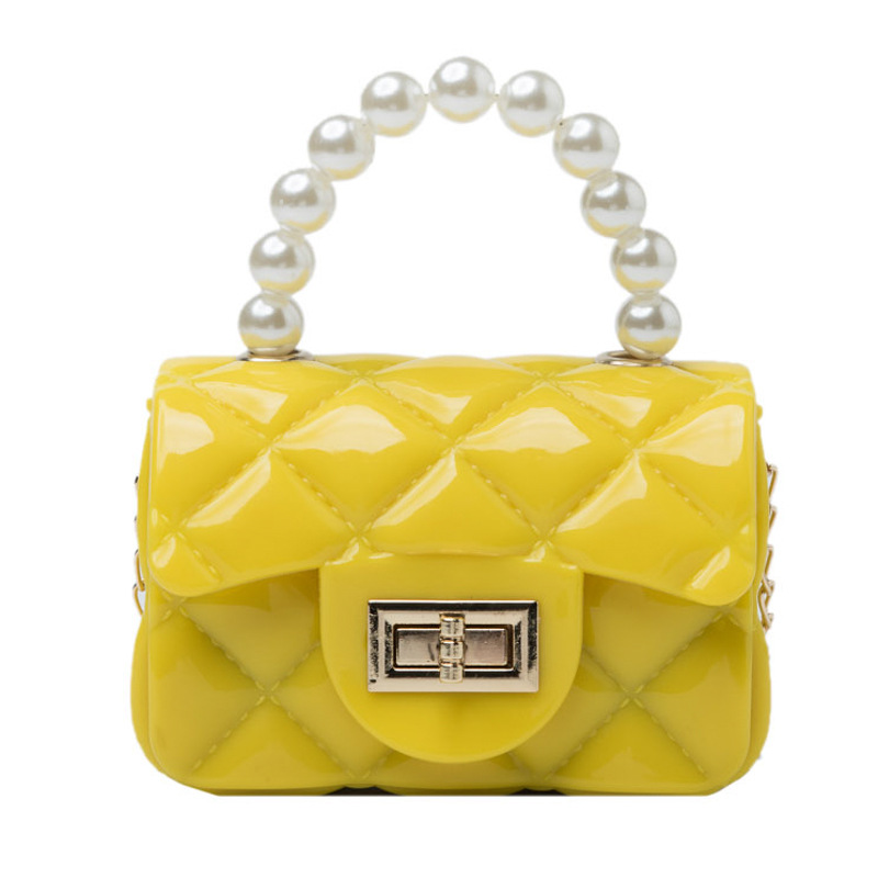 Mini bag, stylish and trendy 2021 new style, cute diamond-shaped candy-colored chain pearl hand-held crossbody jelly bag Item Picture