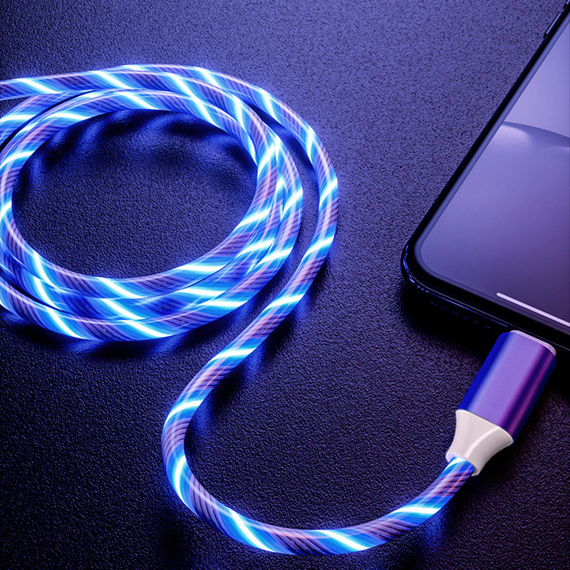 Metal flowing light data cable, compatible with Apple and Android Type-C running light, intelligent power-off, 2.4A fast charging cable details Picture