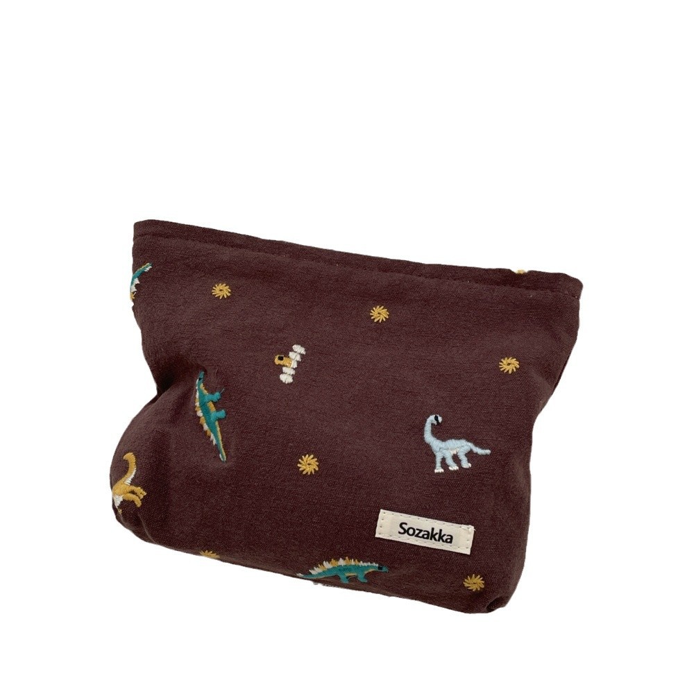 44201 Embroidered Cactus Dinosaur Makeup Bag, Toiletries Bag, portable carry-on bag, Storage bag, Storage bag for girls Item Picture
