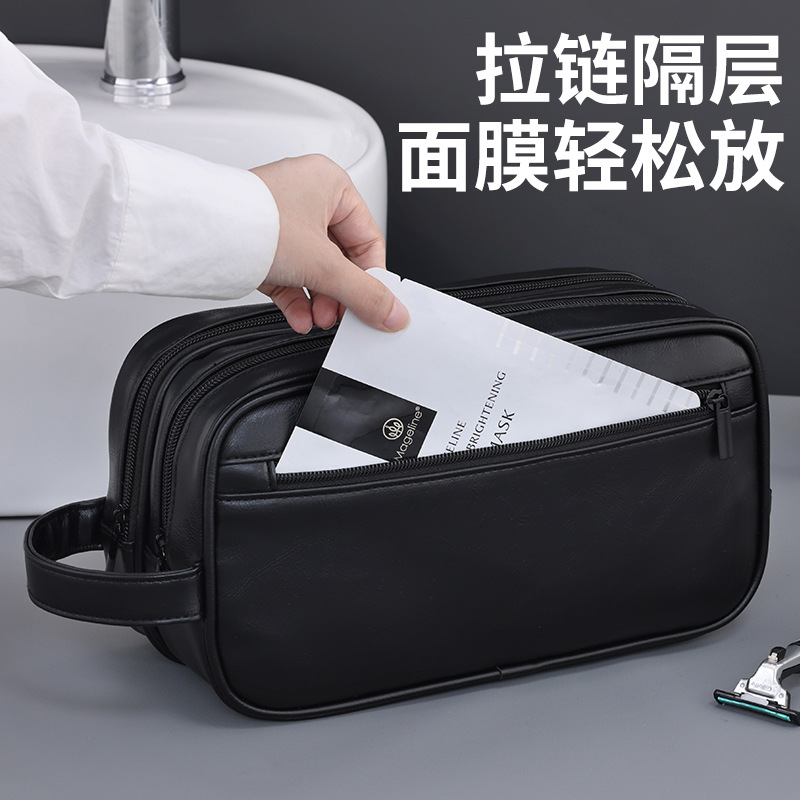 Portable double-layer men's toiletry bag for cross-border business travel, waterproof PU makeup bag, large-capacity, high-end toiletry bag Application Scenario