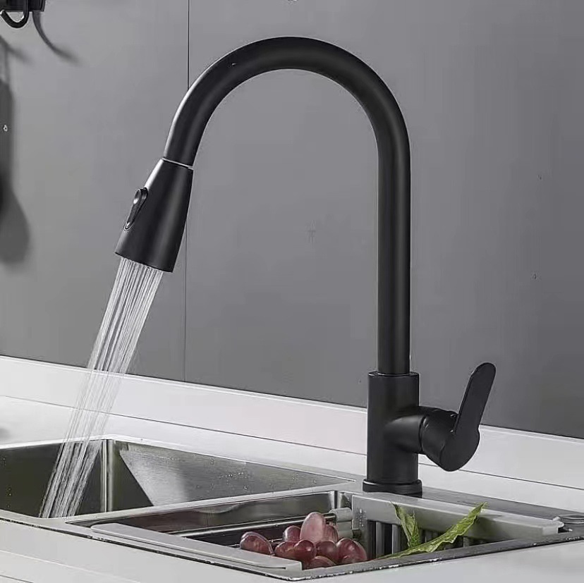Cross-border stainless steel pull-out faucet, kitchen sink, telescopic two-position switch, hot and cold faucet rotation details Picture