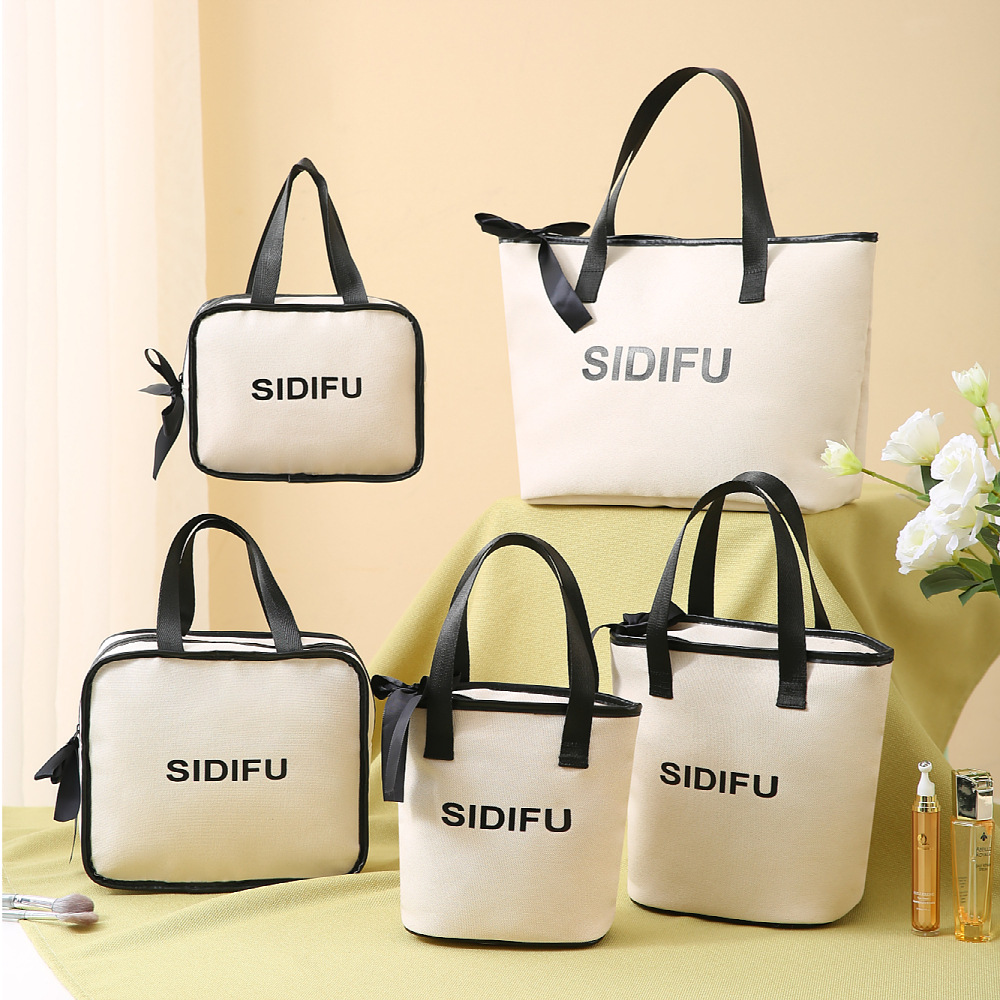 Imported custom handbag, five-piece set, makeup bag, multi-functional toiletry bag, portable canvas bag, Korean version, large capacity full figure